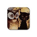 Owl And Black Cat Rubber Coaster (Square)  Front