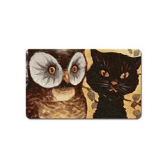 Owl And Black Cat Magnet (name Card) by Nexatart