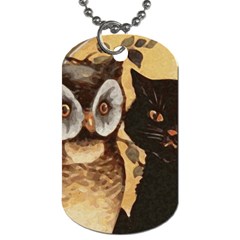 Owl And Black Cat Dog Tag (two Sides) by Nexatart