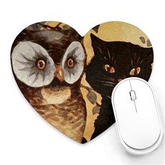 Owl And Black Cat Heart Mousepads by Nexatart