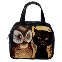 Owl And Black Cat Classic Handbags (one Side) by Nexatart