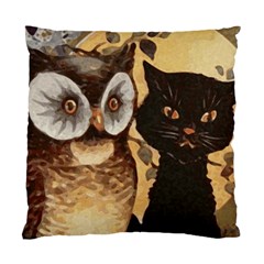 Owl And Black Cat Standard Cushion Case (one Side) by Nexatart