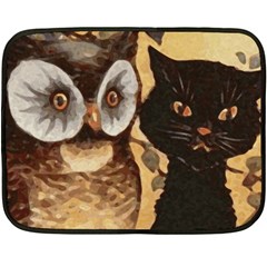 Owl And Black Cat Double Sided Fleece Blanket (mini)  by Nexatart