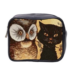 Owl And Black Cat Mini Toiletries Bag 2-side by Nexatart