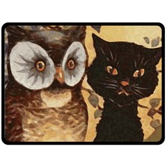 Owl And Black Cat Fleece Blanket (large)  by Nexatart