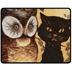 Owl And Black Cat Fleece Blanket (medium)  by Nexatart