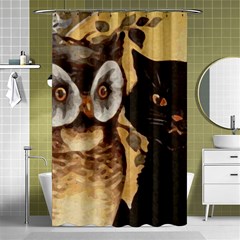 Owl And Black Cat Shower Curtain 48  X 72  (small)  by Nexatart