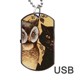 Owl And Black Cat Dog Tag Usb Flash (two Sides) by Nexatart