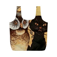 Owl And Black Cat Full Print Recycle Bags (m) 