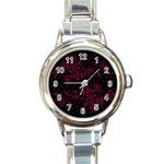 Pink Floral Pattern Background Wallpaper Round Italian Charm Watch Front