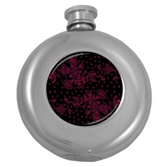 Pink Floral Pattern Background Wallpaper Round Hip Flask (5 Oz) by Nexatart