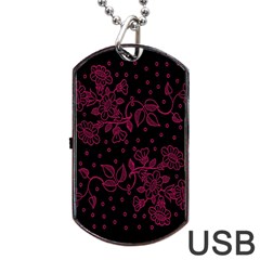 Pink Floral Pattern Background Wallpaper Dog Tag Usb Flash (one Side) by Nexatart