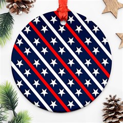 Patriotic Red White Blue Stars Ornament (round) by Nexatart