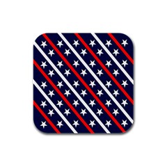 Patriotic Red White Blue Stars Rubber Square Coaster (4 Pack)  by Nexatart