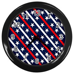 Patriotic Red White Blue Stars Wall Clocks (black) by Nexatart