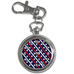 Patriotic Red White Blue Stars Key Chain Watches by Nexatart