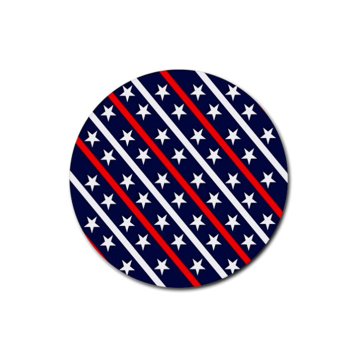 Patriotic Red White Blue Stars Rubber Round Coaster (4 pack) 