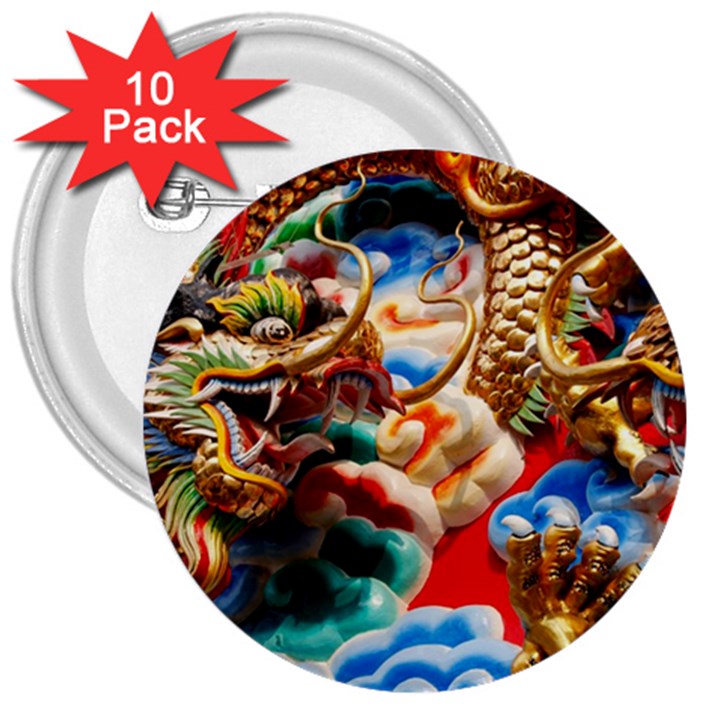 Thailand Bangkok Temple Roof Asia 3  Buttons (10 pack) 