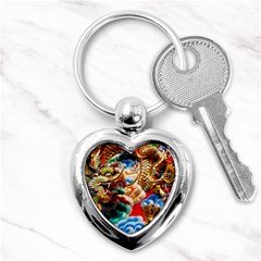 Thailand Bangkok Temple Roof Asia Key Chains (heart)  by Nexatart