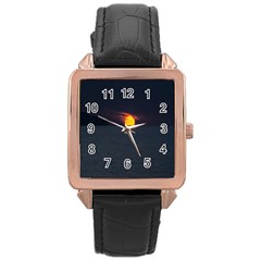 Sunset Ocean Azores Portugal Sol Rose Gold Leather Watch  by Nexatart