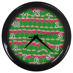 Wine Red Champagne Glass Red Wine Wall Clocks (black) by Nexatart