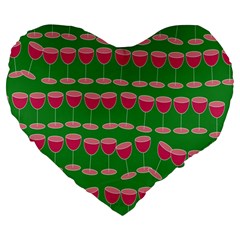 Wine Red Champagne Glass Red Wine Large 19  Premium Heart Shape Cushions by Nexatart