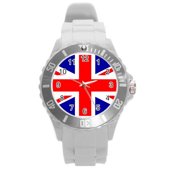 Union Jack Flag Round Plastic Sport Watch (L)