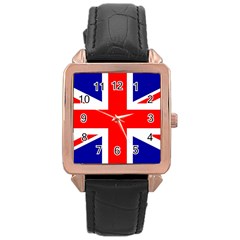 Union Jack Flag Rose Gold Leather Watch  by Nexatart