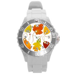 Vector Beautiful Maple Leaf Round Plastic Sport Watch (l) by Nexatart