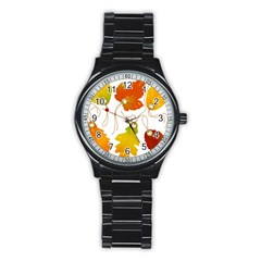 Vector Beautiful Maple Leaf Stainless Steel Round Watch by Nexatart