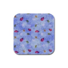 Ladybug Blue Nature Rubber Square Coaster (4 Pack)  by Nexatart