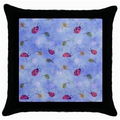 Ladybug Blue Nature Throw Pillow Case (black) by Nexatart