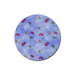 Ladybug Blue Nature Rubber Coaster (round)  by Nexatart