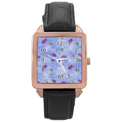 Ladybug Blue Nature Rose Gold Leather Watch  by Nexatart