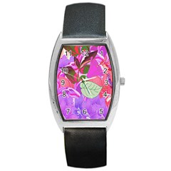 Abstract Flowers Digital Art Barrel Style Metal Watch by Nexatart