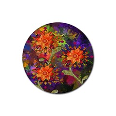 Abstract Flowers Floral Decorative Rubber Round Coaster (4 Pack) 