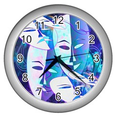 Abstract Mask Artwork Digital Art Wall Clocks (silver)  by Nexatart