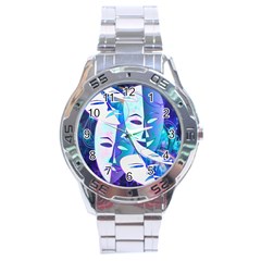 Abstract Mask Artwork Digital Art Stainless Steel Analogue Watch by Nexatart