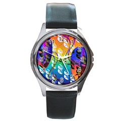 Abstract Mask Artwork Digital Art Round Metal Watch by Nexatart