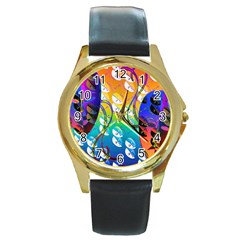 Abstract Mask Artwork Digital Art Round Gold Metal Watch