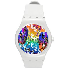 Abstract Mask Artwork Digital Art Round Plastic Sport Watch (M)