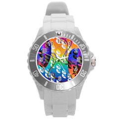 Abstract Mask Artwork Digital Art Round Plastic Sport Watch (L)