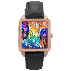 Abstract Mask Artwork Digital Art Rose Gold Leather Watch 