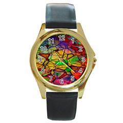 Abstract Squares Triangle Polygon Round Gold Metal Watch by Nexatart