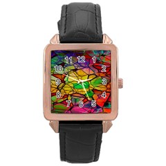 Abstract Squares Triangle Polygon Rose Gold Leather Watch  by Nexatart