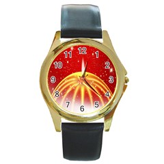 Advent Candle Star Christmas Round Gold Metal Watch by Nexatart