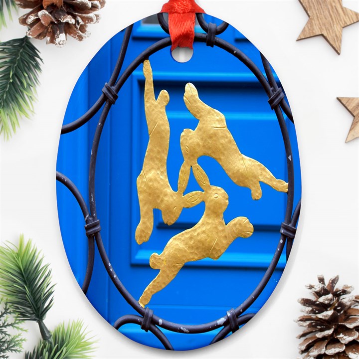 Animal Hare Window Gold Ornament (Oval)