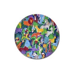 Animated Safari Animals Background Magnet 3  (round) by Nexatart