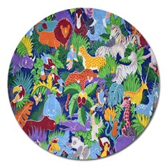 Animated Safari Animals Background Magnet 5  (round) by Nexatart