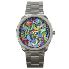 Animated Safari Animals Background Sport Metal Watch by Nexatart